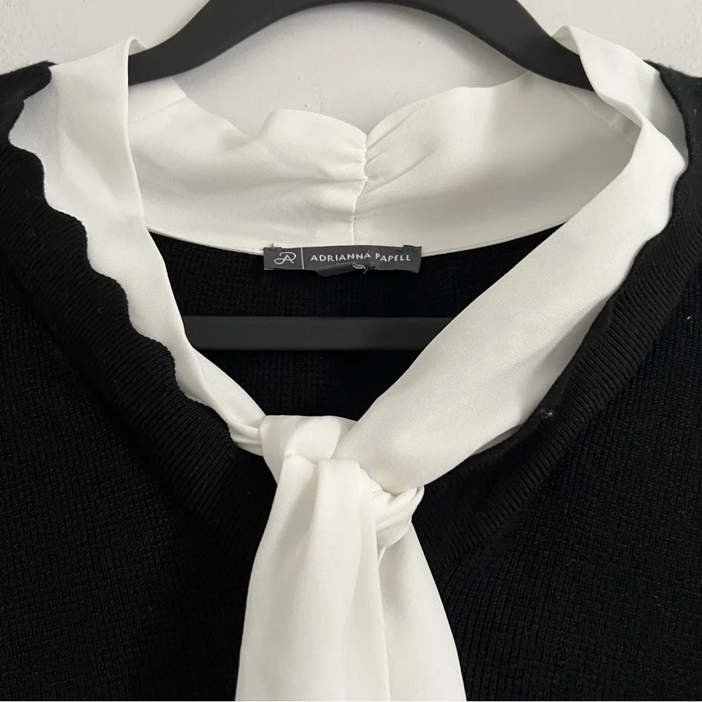 Adrianna Papell Black and White Tie-Neck Top - Picture 3 of 5